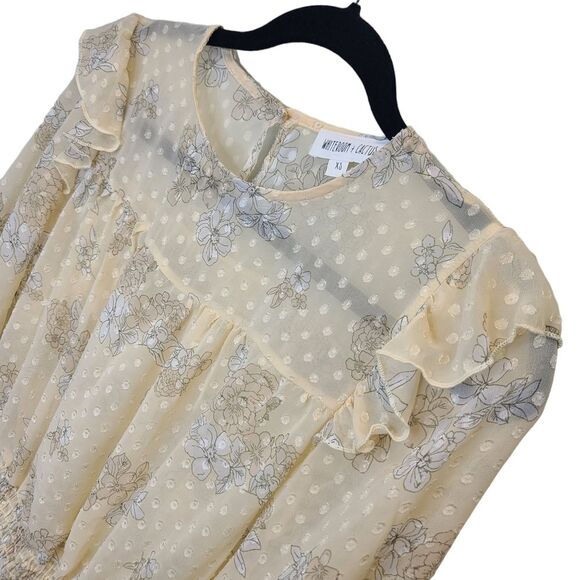 WHITEROOM+CACTUS Women's XS Smocking Detail Floral Blouse Sheer Yellow Bohemian - Picture 8 of 16